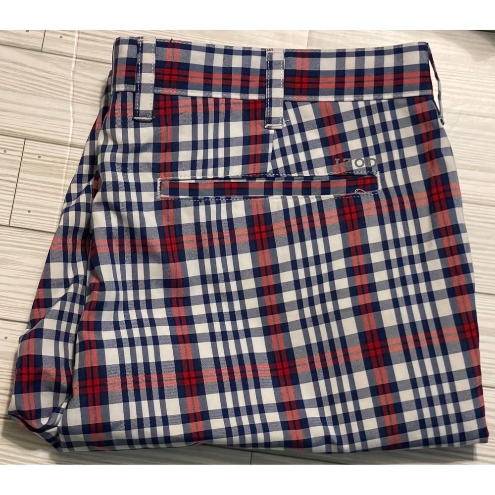 IZOD Golf Shorts Mens size 38 Red White Blue Plaid Flat Front Golf‎ Casual